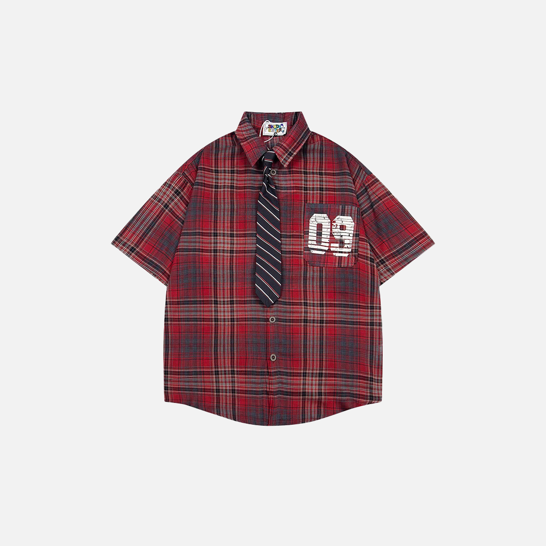 Flattering Plaid With Tie Button Up Casual Shirt - Luxuryurbanwear