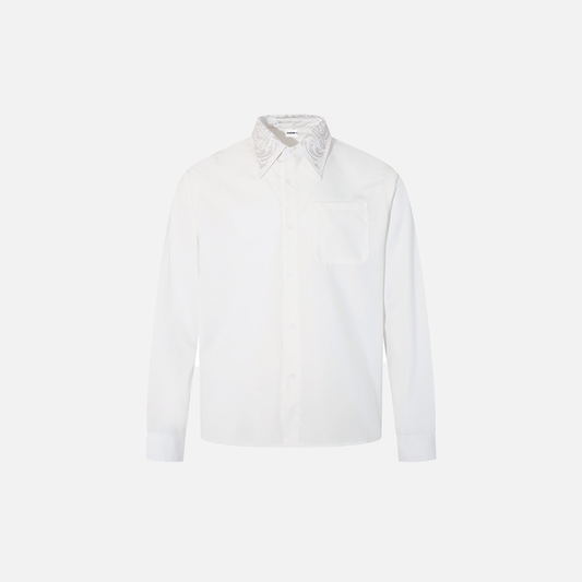 Stylish Embroidered Solid Color Long Sleeve Shirt - Luxuryurbanwear