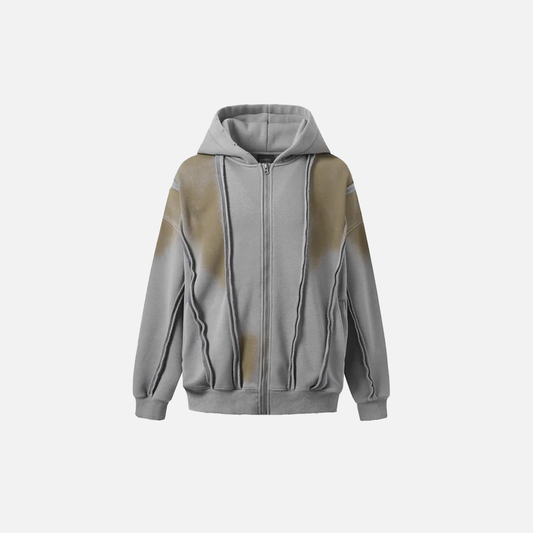 Warm Punk Gothing Patchwork Zip Up Hooded Sweatshirt - Luxuryurbanwear