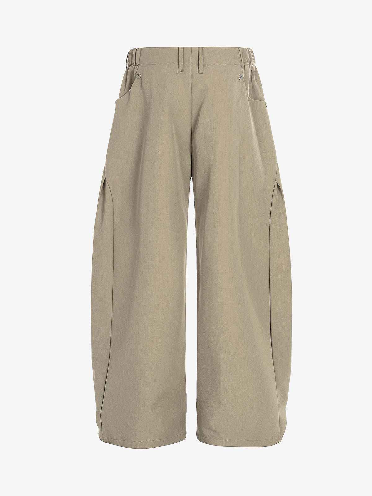 Structured Panel Pleated Wide Leg Barrel Pants