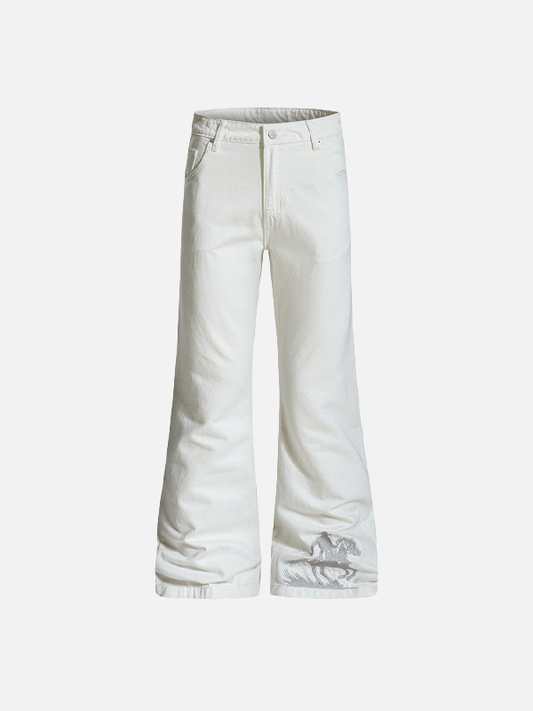Streetwear Flare Embroidered Abstract Knight Jeans - Luxuryurbanwear