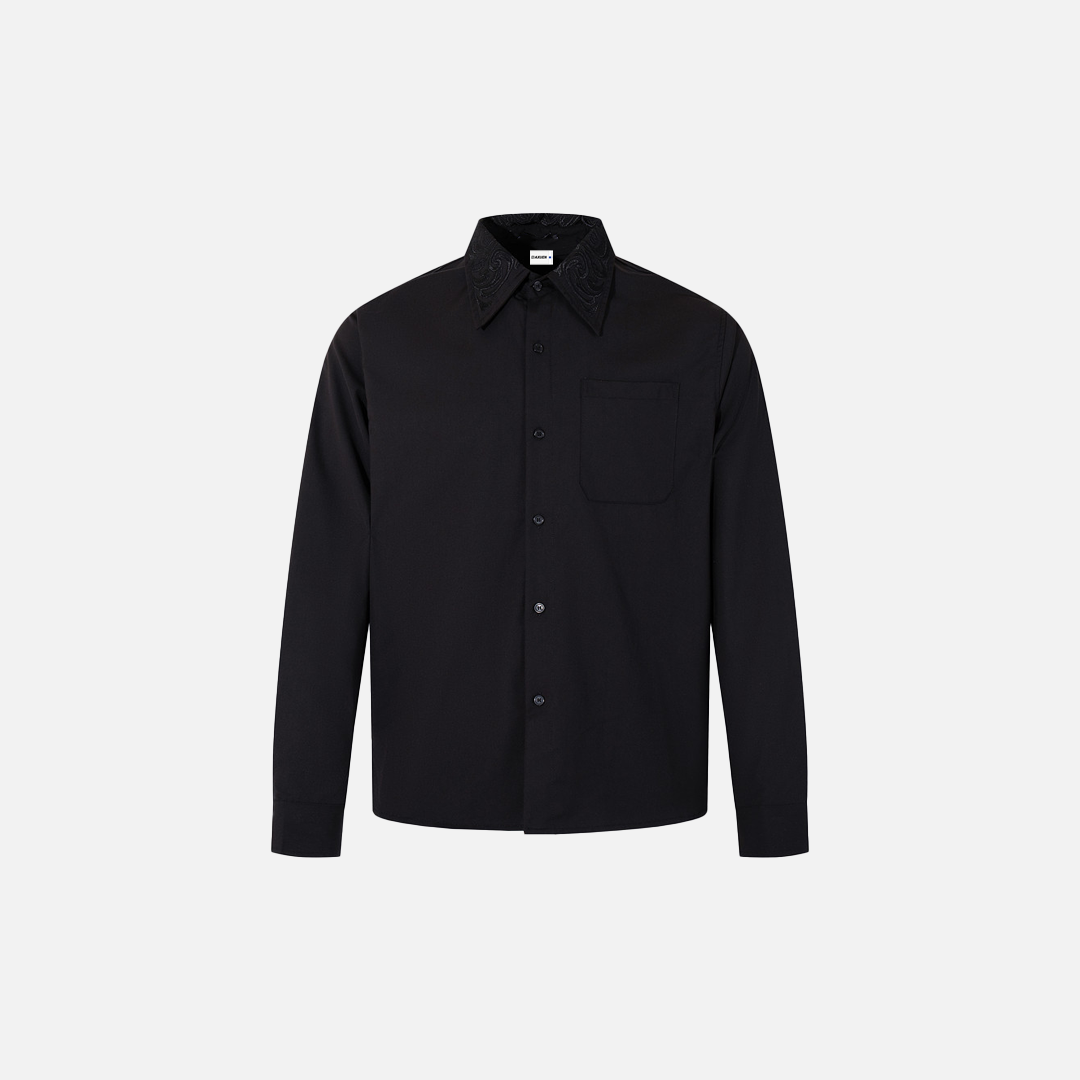 Stylish Embroidered Solid Color Long Sleeve Shirt - Luxuryurbanwear