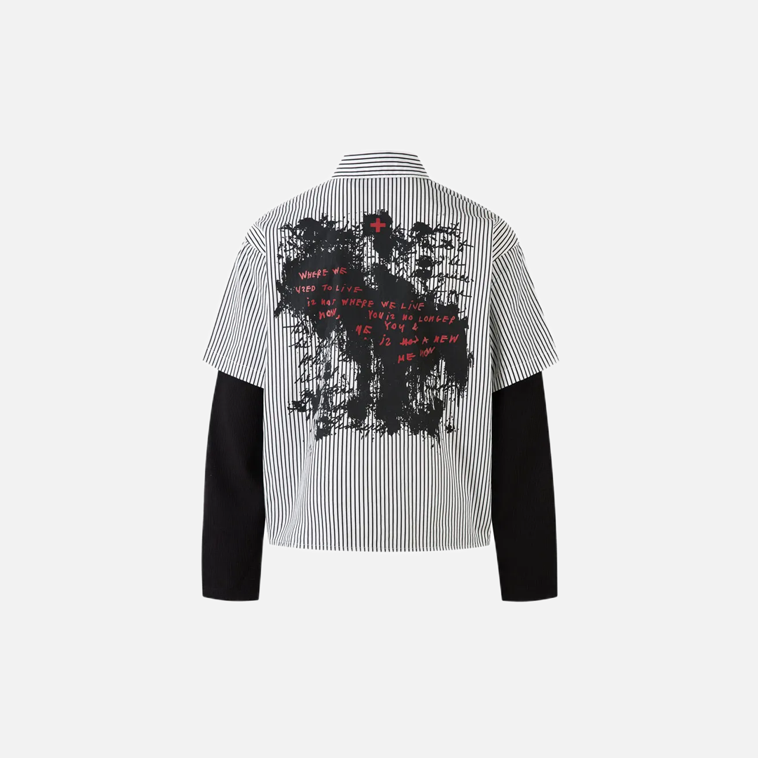 Gothic Fake Two Layered Graphic Long Sleeve Shirt - Luxuryurbanwear