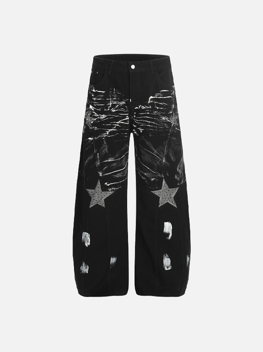 Unique Graffiti Paint Splatter Loose Wide-Leg Jeans - Luxuryurbanwear