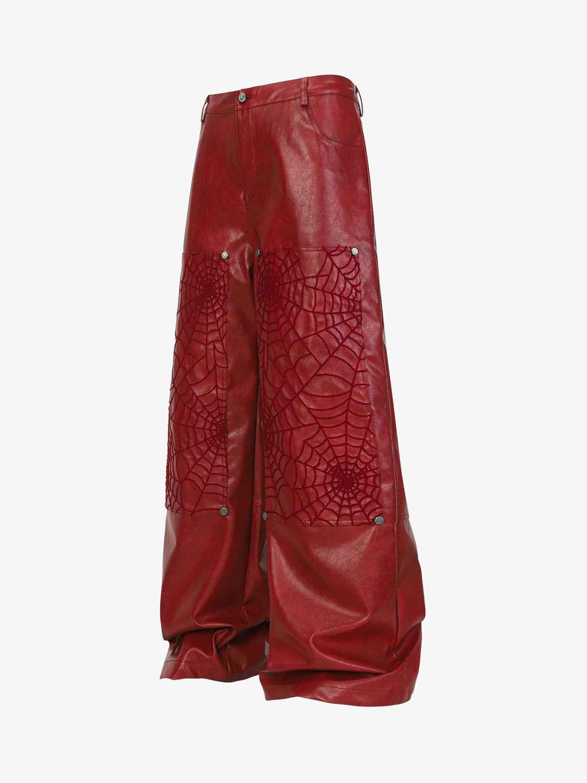 Spider Web Embossed Faux Leather Wide Leg Pants