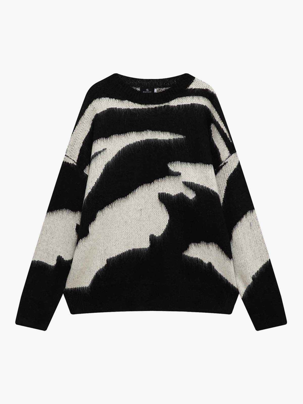 Retro Brushed Abstract Zebra-Style Pattern Sweater