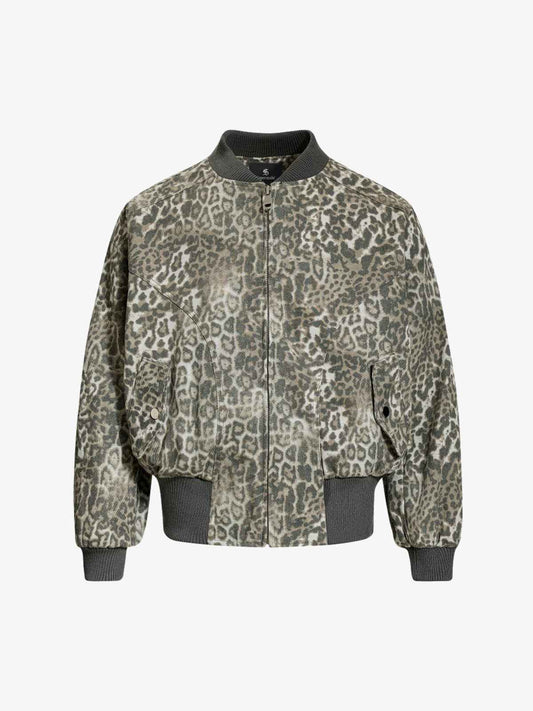 Vintage Leopard Print Bomber Jacket - 2540