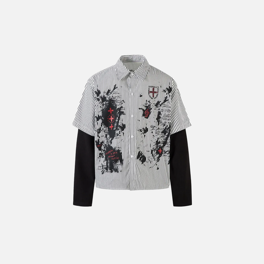Gothic Fake Two Layered Graphic Long Sleeve Shirt - Luxuryurbanwear