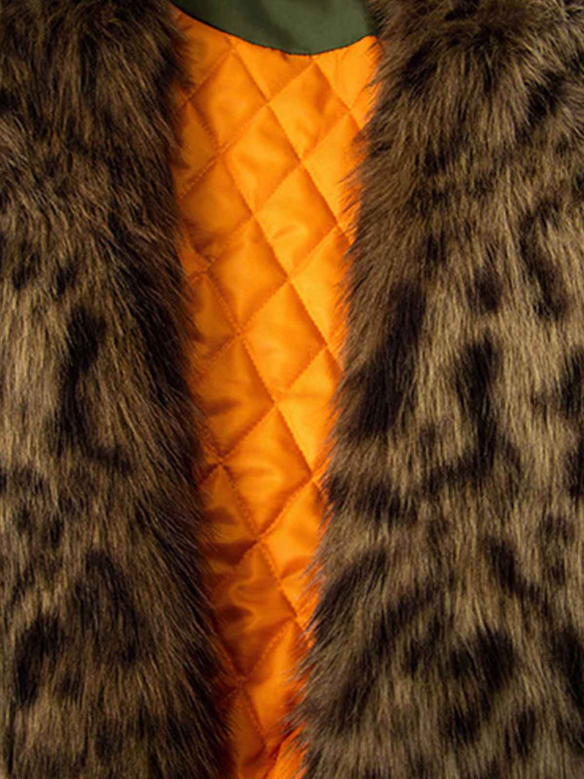 Retro Leopard Fur Collar Asymmetrical Zip Padded Jacket