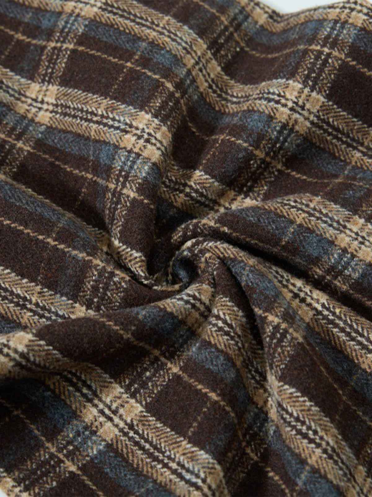 Vintage Plaid Pleated Multi-Pocket Cargo Casual Pants - 2524