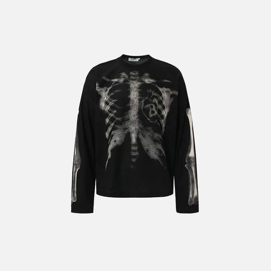 Streetwear Graphic Skeleton Oversized Long Sleeve T-Shirt - Luxuryurbanwear