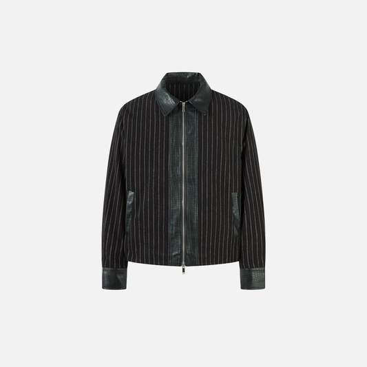 Crocodile Pattern Punk Style Stripe Leather Jacket - Luxuryurbanwear