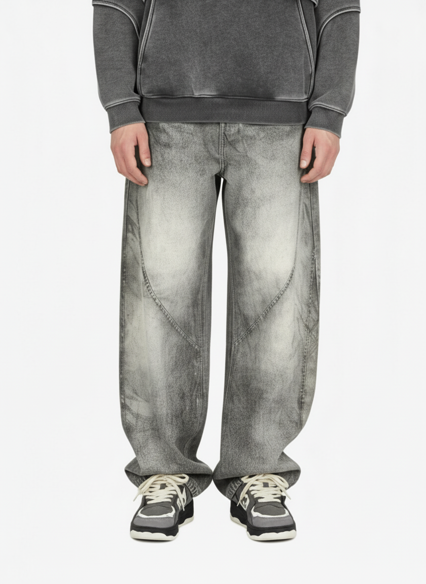 Vintage Heavy Distressed Washed Barrel Jeans - Luxuryurbanwear