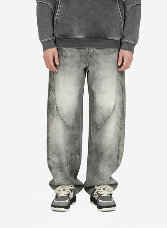 Vintage Heavy Distressed Washed Barrel Jeans - Luxuryurbanwear