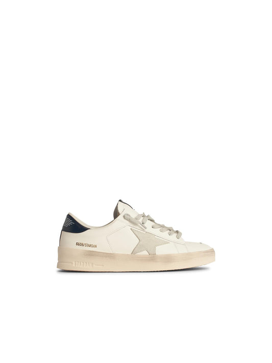 Golden Goose Men's Standard In White Leather With Grey Suede Star And Blue Leather Heel Men