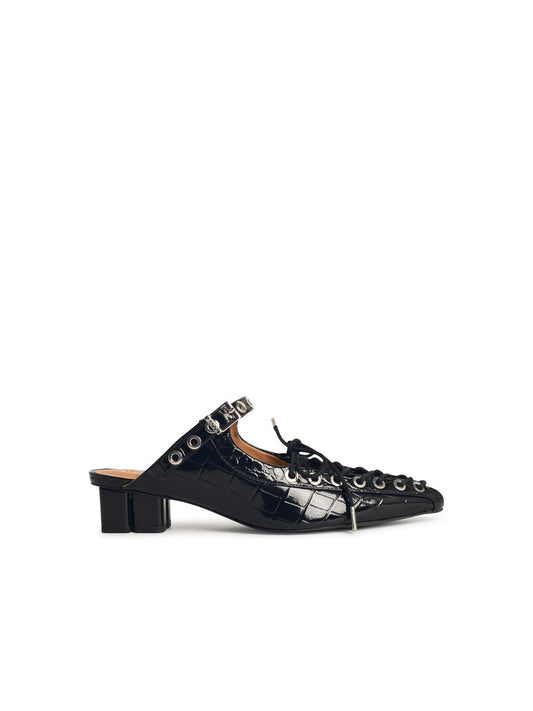 Ganni Mules With Laces In Black 'Oleatex' Women