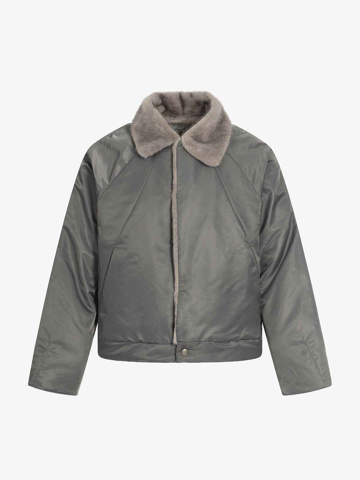 Deconstructed Patchwork Fur Collar Bomber Jacket