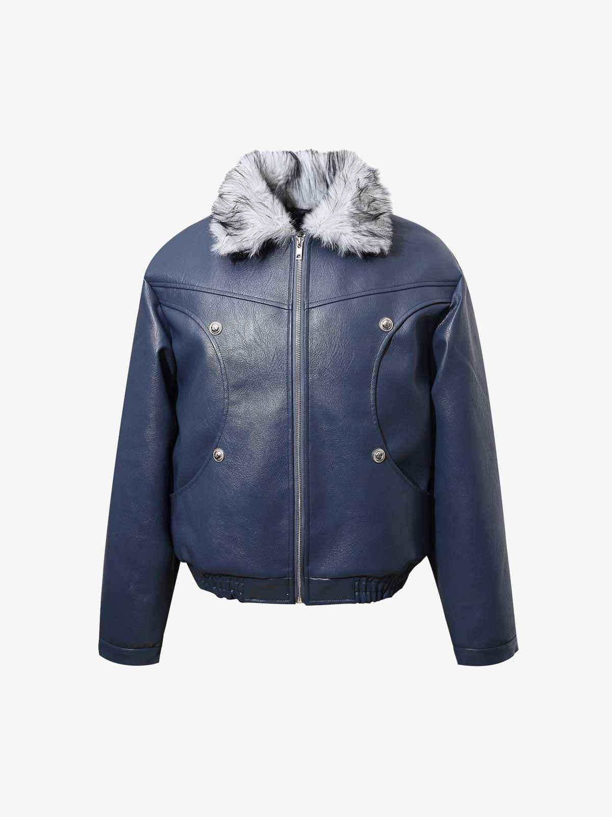 Street Fur-Trim Collar Leather Bomber Jacket