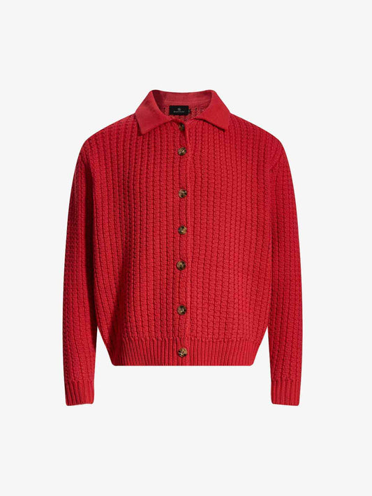 Retro Cable Knit Button-Up Collared Cardigan Sweater