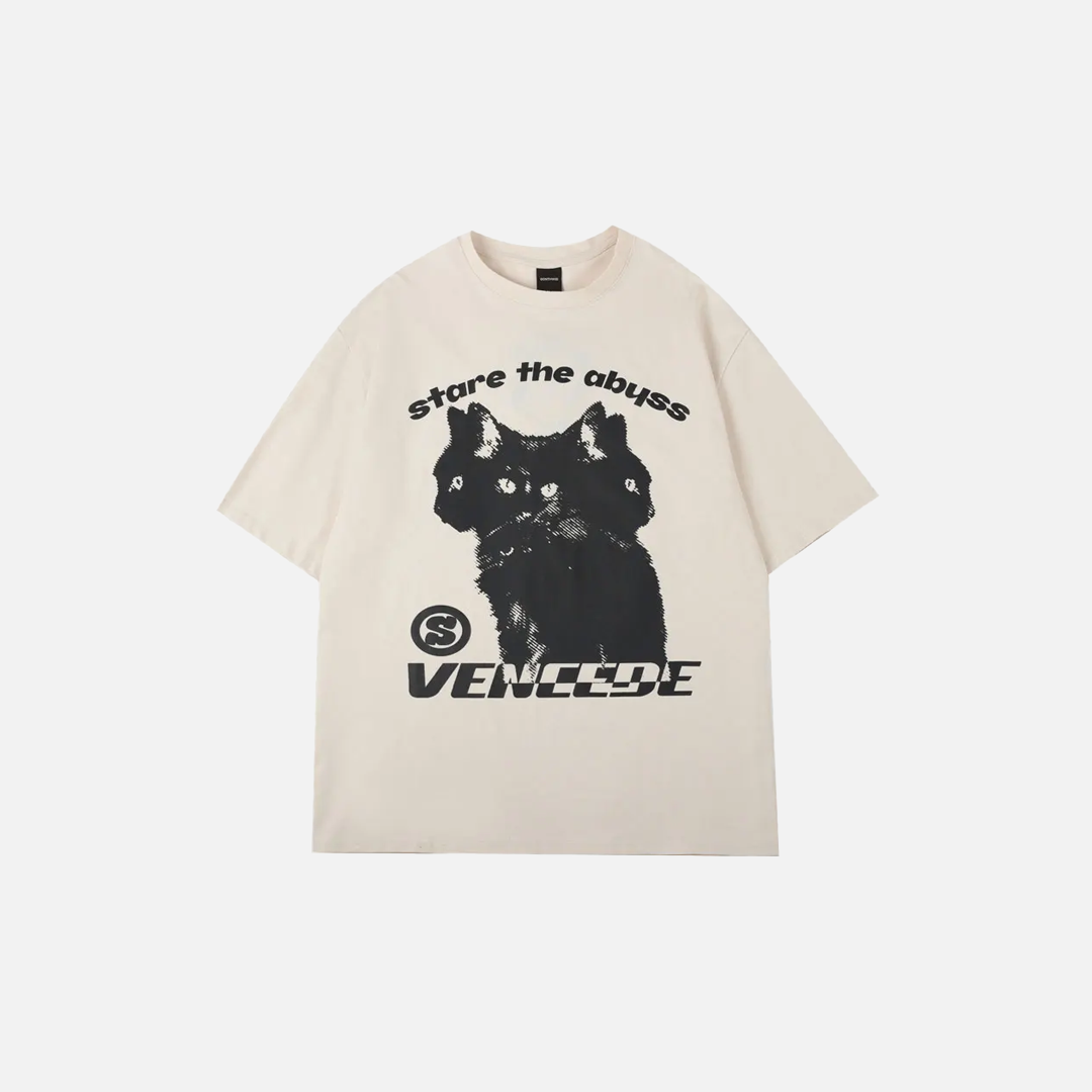 Punk Gothic Cat Print Loose Short Sleeve T-Shirt - Luxuryurbanwear