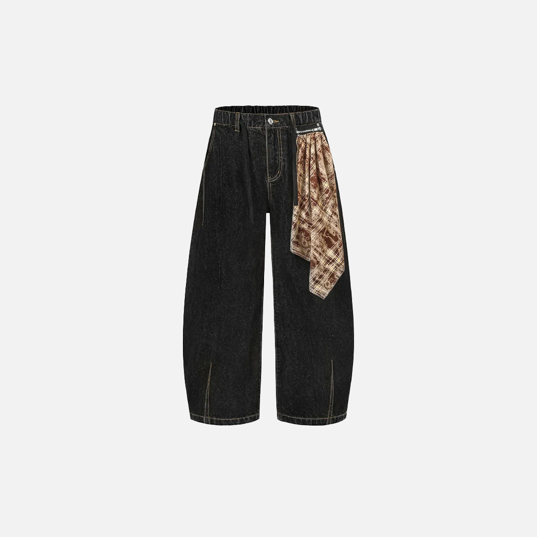 Gothing Dark Wash Patchwork Wide Leg Jeans - Luxuryurbanwear