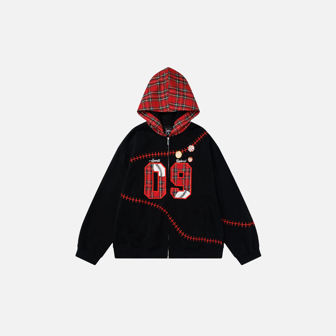 Y2K Insulated Zip Up Plaid Patchwork Sweatshirt - Luxuryurbanwear
