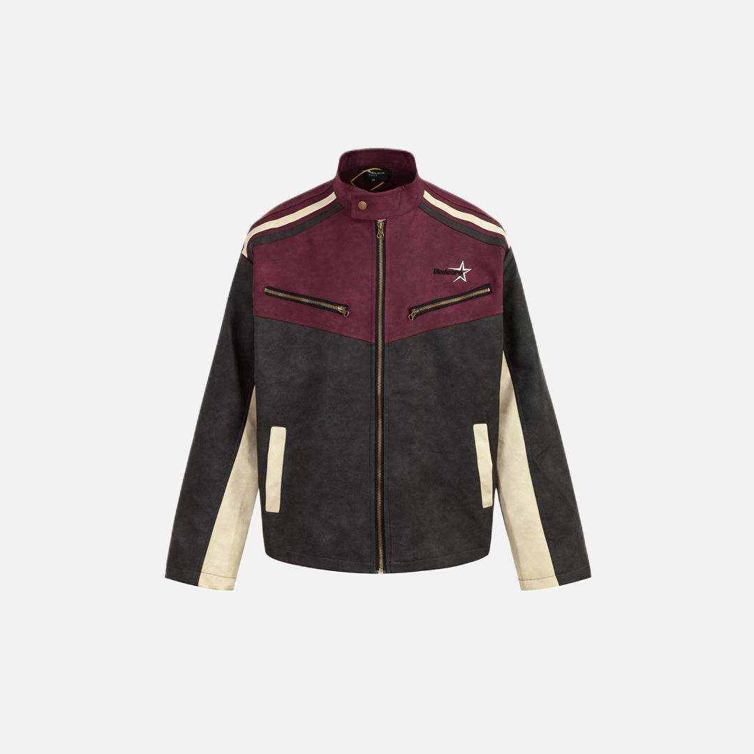 Streetwear Patchwork Hip Hop Leather Motorcycle Jacket - Luxuryurbanwear