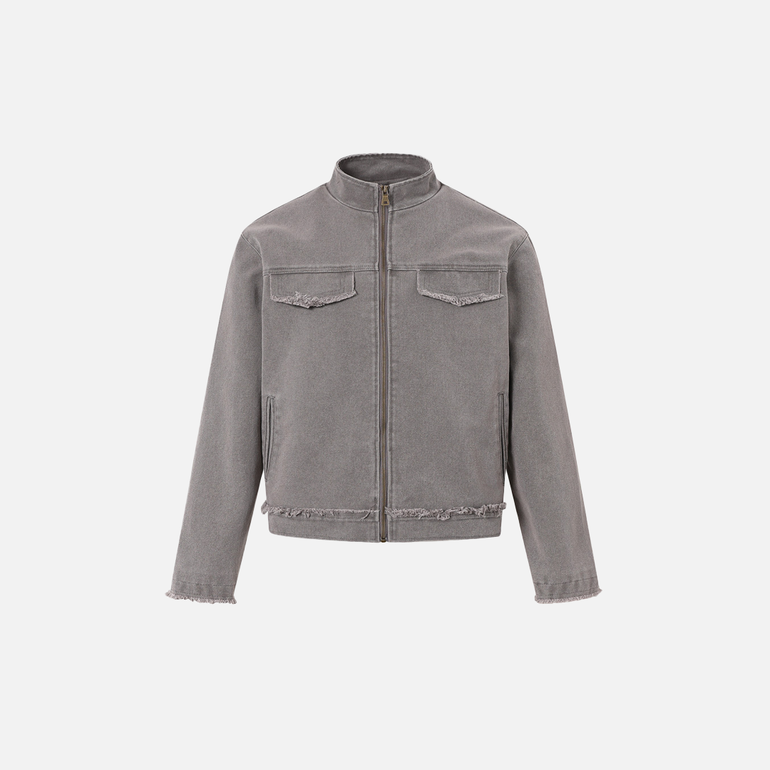 Punk Ripped Heavyweight Fringed Zip Denim Jacket - Luxuryurbanwear