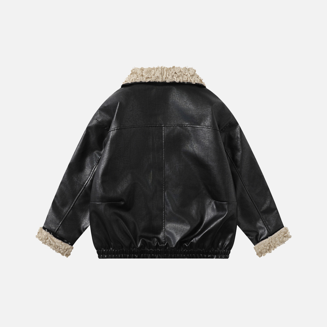 Winter Thick Warm Stand Furry Collar Leather Jacket - Luxuryurbanwear