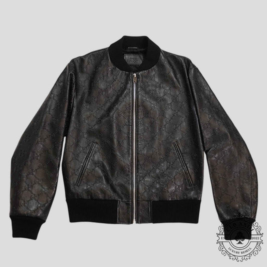Gucci GG Leather Bomber Jacket in Black