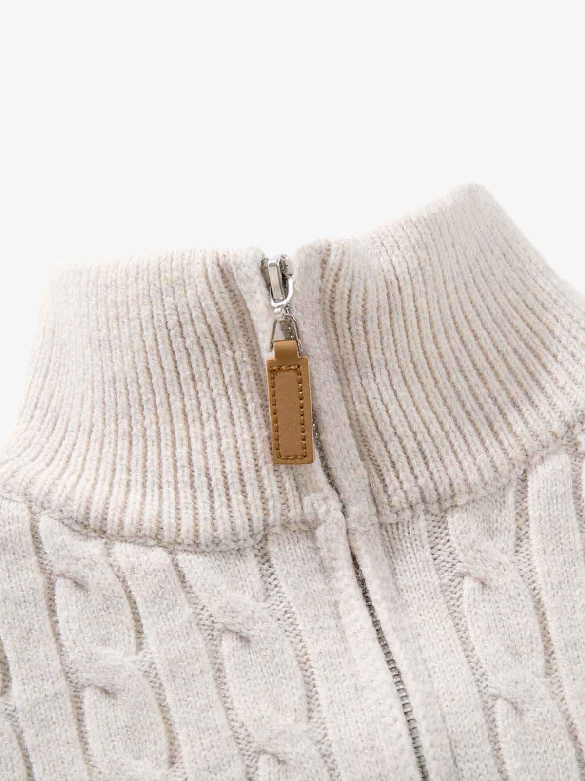 Cable Knit Half Zip Mock Neck Sweater