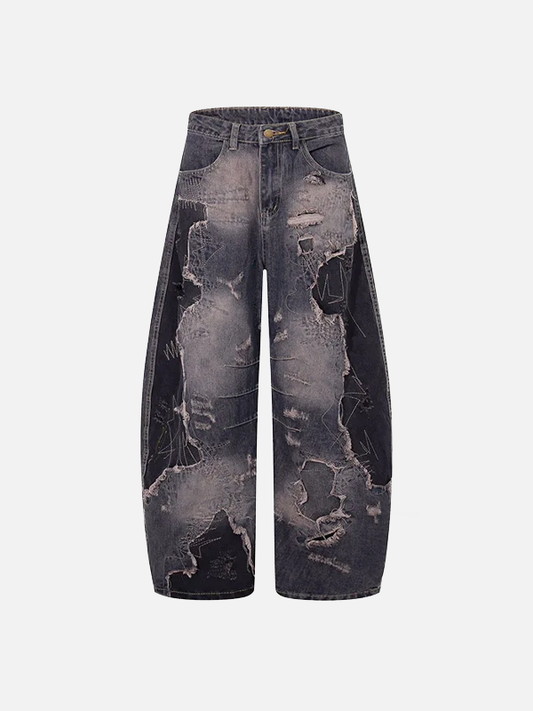 Streetwear Ripped Washed Wide Leg Jeans - Luxuryurbanwear