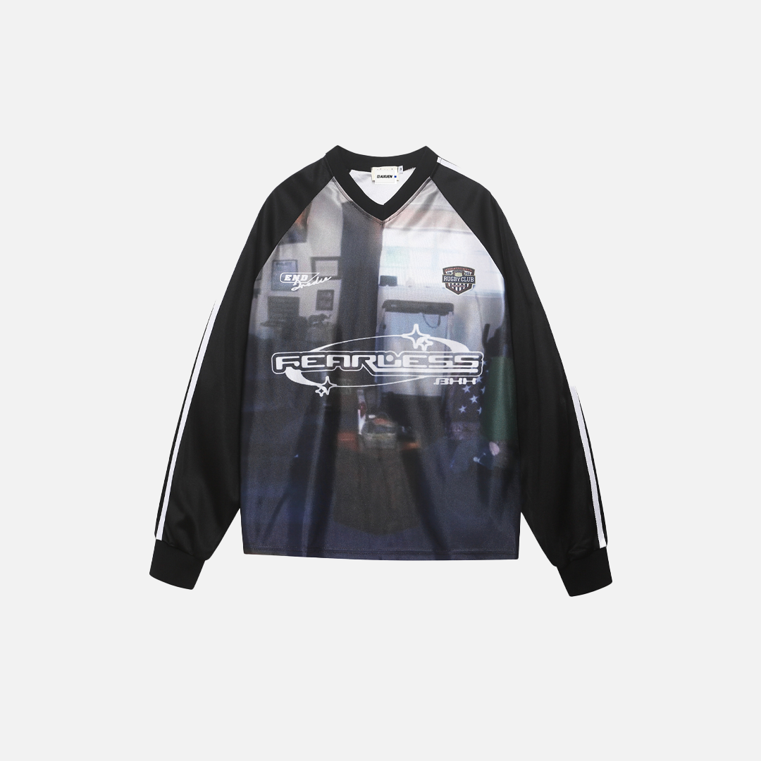 Vintage American Style Print V-Neck Sweatshirt - Luxuryurbanwear