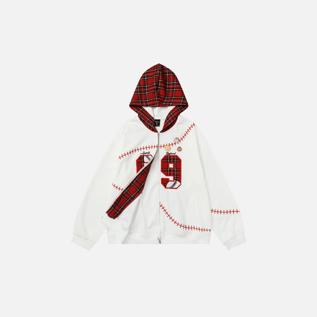 Y2K Insulated Zip Up Plaid Patchwork Sweatshirt - Luxuryurbanwear