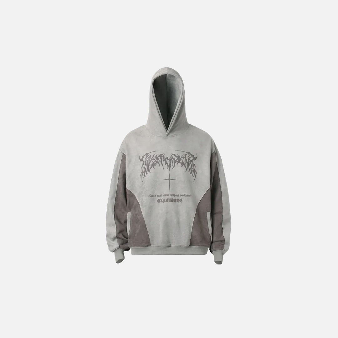 Streetwear Grunge Patchwork Suede Hoodie - Luxuryurbanwear