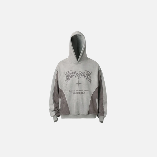 Streetwear Grunge Patchwork Suede Hoodie - Luxuryurbanwear
