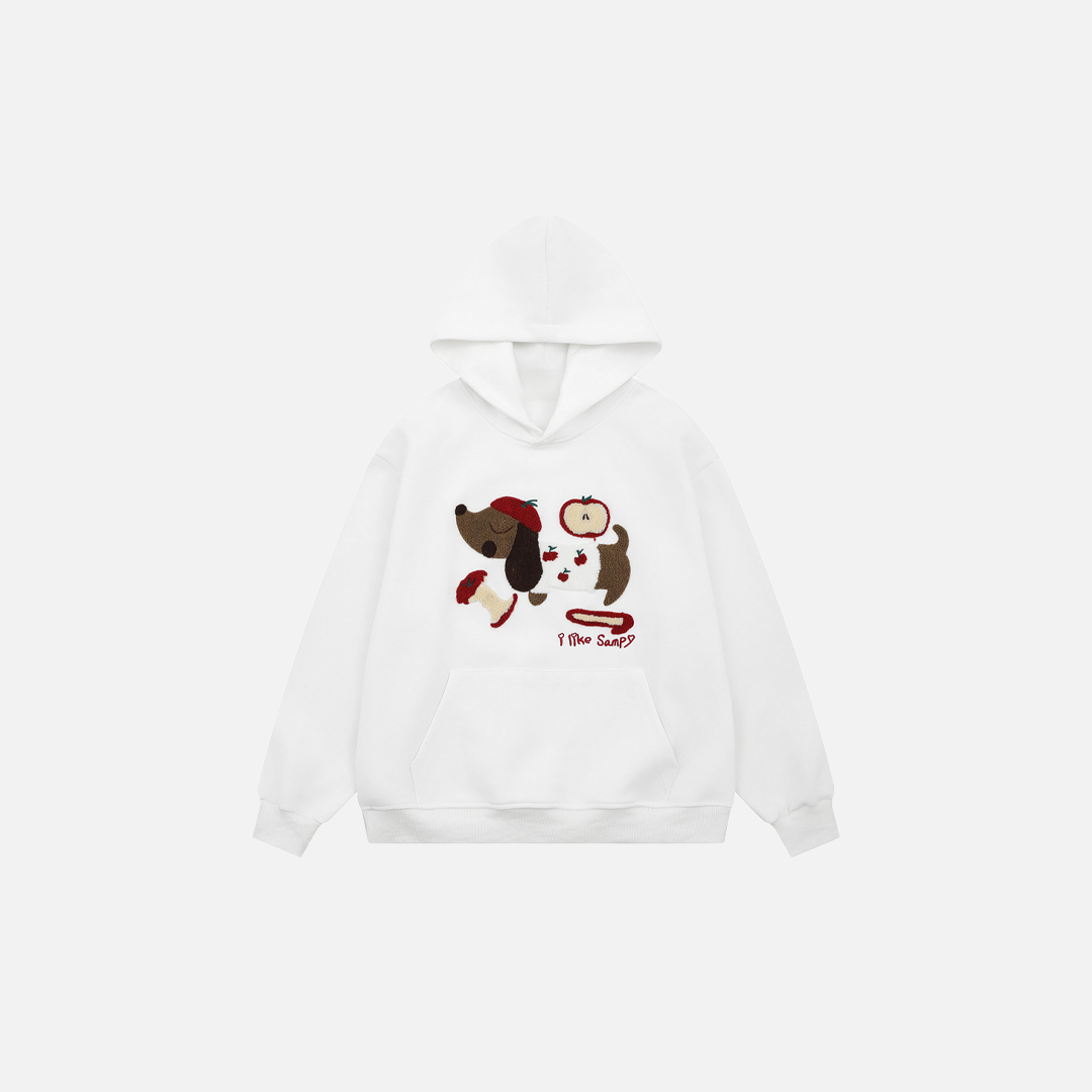 Y2K Cute Cartoon Dog Embroidered Hoodie - Luxuryurbanwear