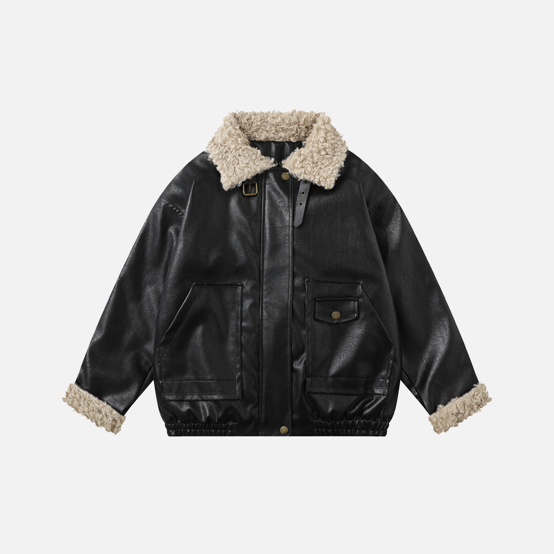 Winter Thick Warm Stand Furry Collar Leather Jacket - Luxuryurbanwear
