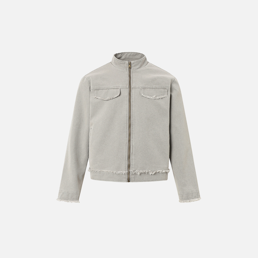 Punk Ripped Heavyweight Fringed Zip Denim Jacket - Luxuryurbanwear