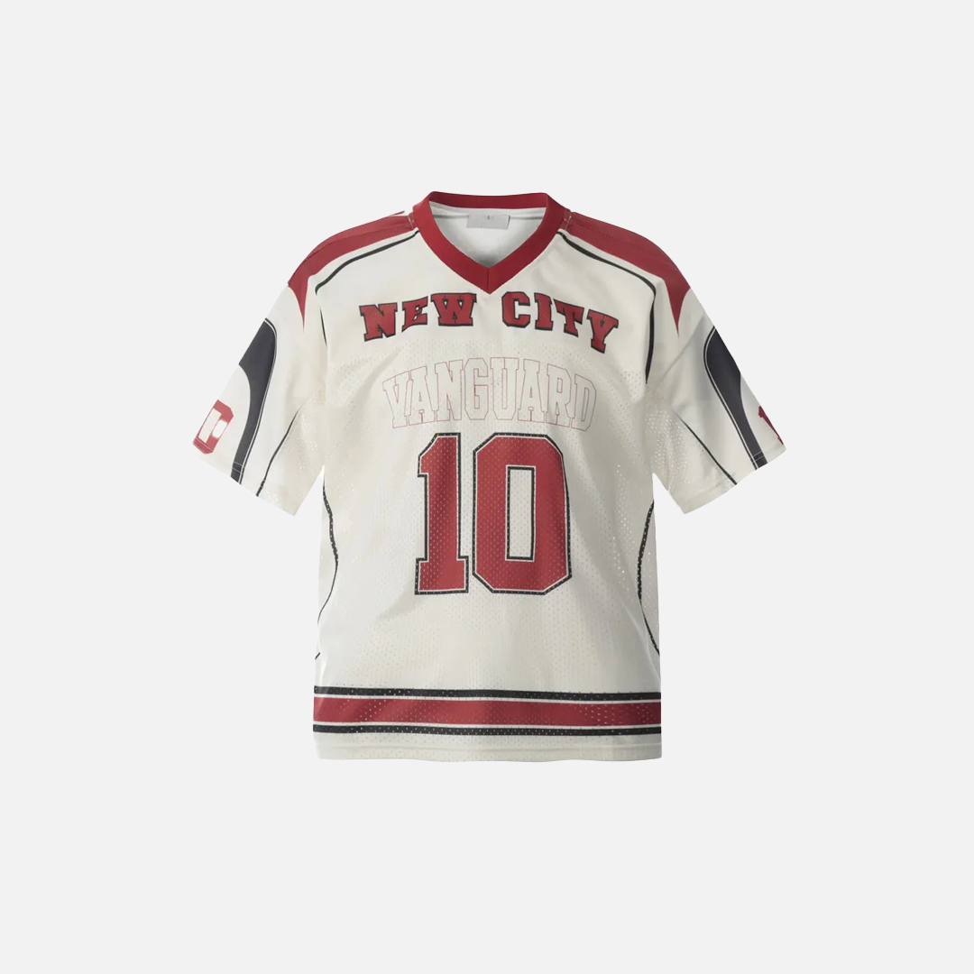 Sport Patchwork Jersey Graphic V-neck Collar T-Shirt - Luxuryurbanwear