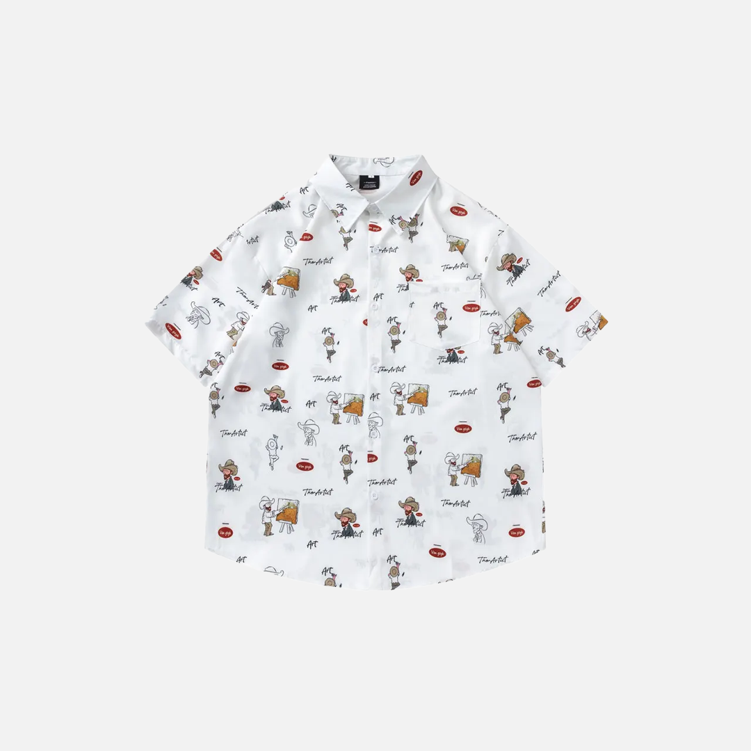 Plush Colorful Van Gogh Graphic Oversize Shirt - Luxuryurbanwear