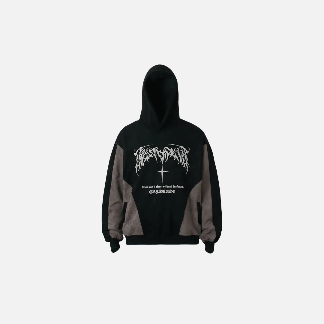 Streetwear Grunge Patchwork Suede Hoodie - Luxuryurbanwear
