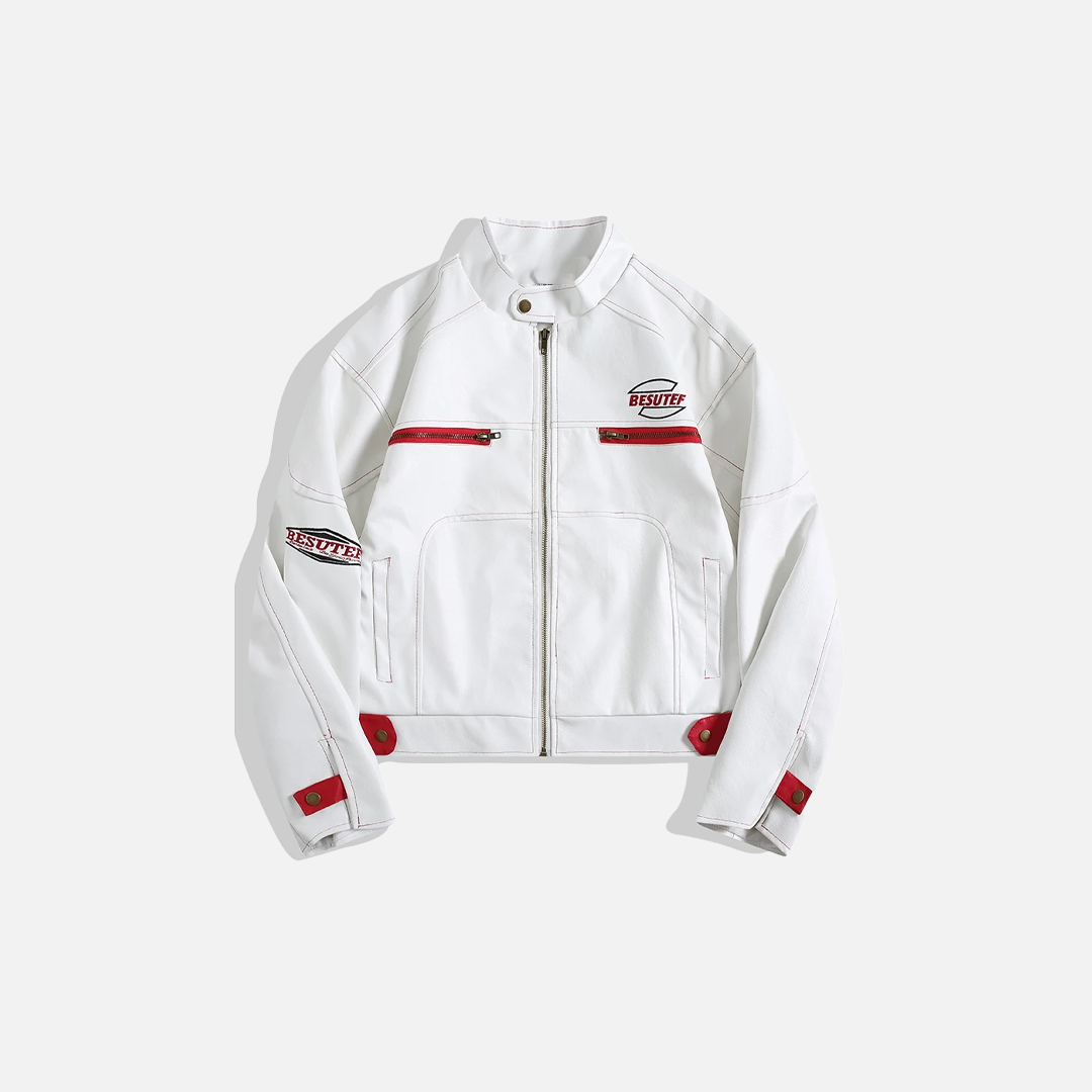 Embroidered Trendy American Motorcycle PU Leather Jacket - Luxuryurbanwear