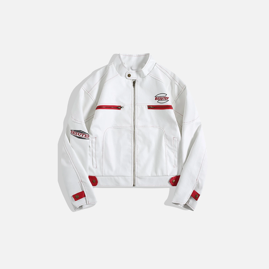 Embroidered Trendy American Motorcycle PU Leather Jacket - Luxuryurbanwear