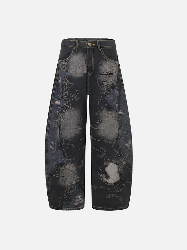 Streetwear Ripped Washed Wide Leg Jeans - Luxuryurbanwear