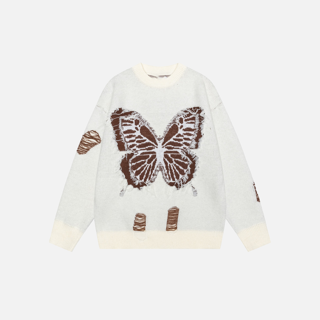 Butterfly Jacquard Design Crewneck Casual Sweater - Luxuryurbanwear