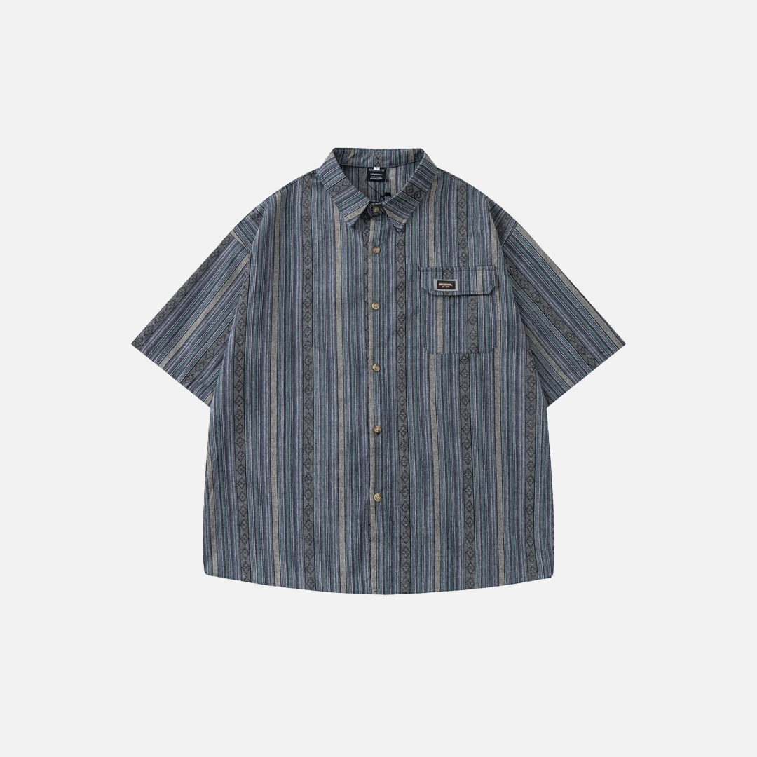 Men Oversized Striped Short Sleeve Argyle Shirt - Luxuryurbanwear