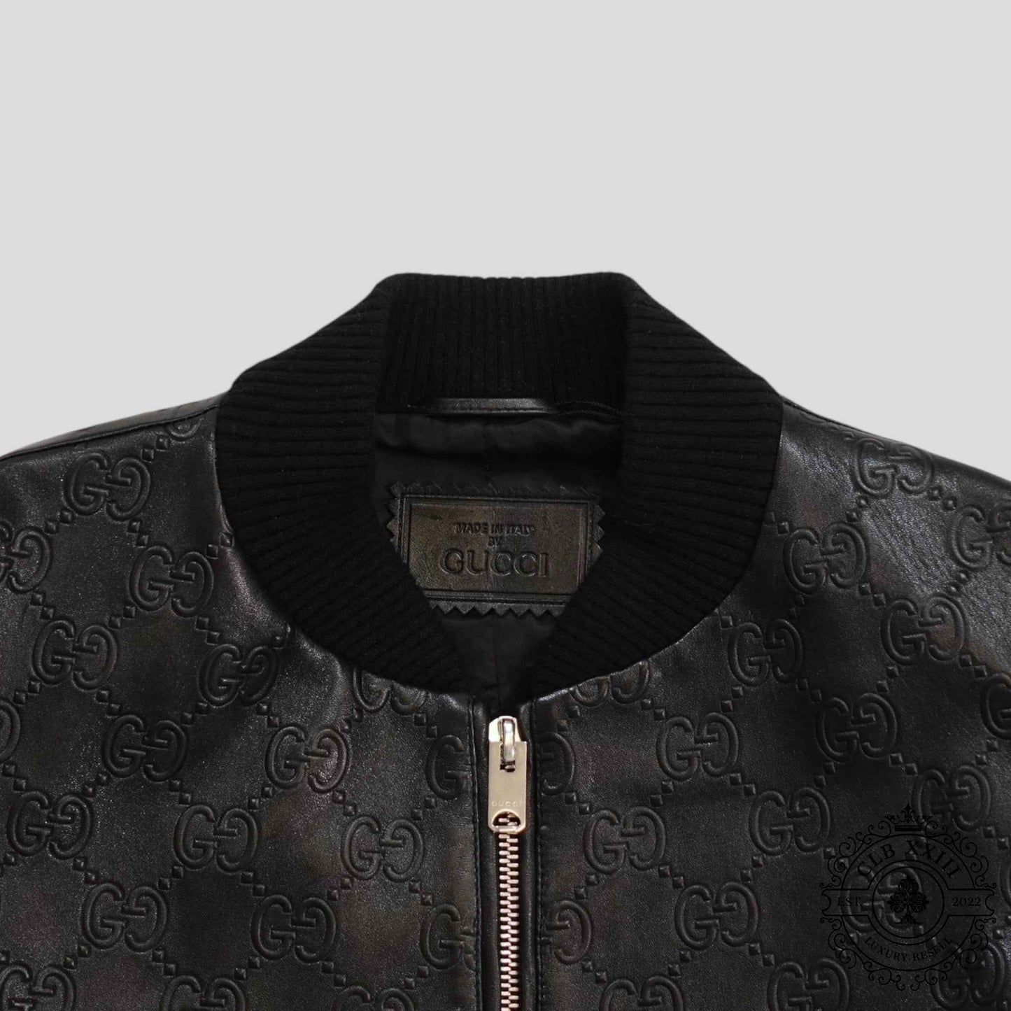 Gucci GG Leather Bomber Jacket in Black