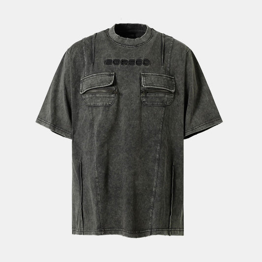 Utility Pocke Washed T-Shirt - Heavyweight Industrial Pocket Tee | LuxuryUrbanwear - Luxuryurbanwear