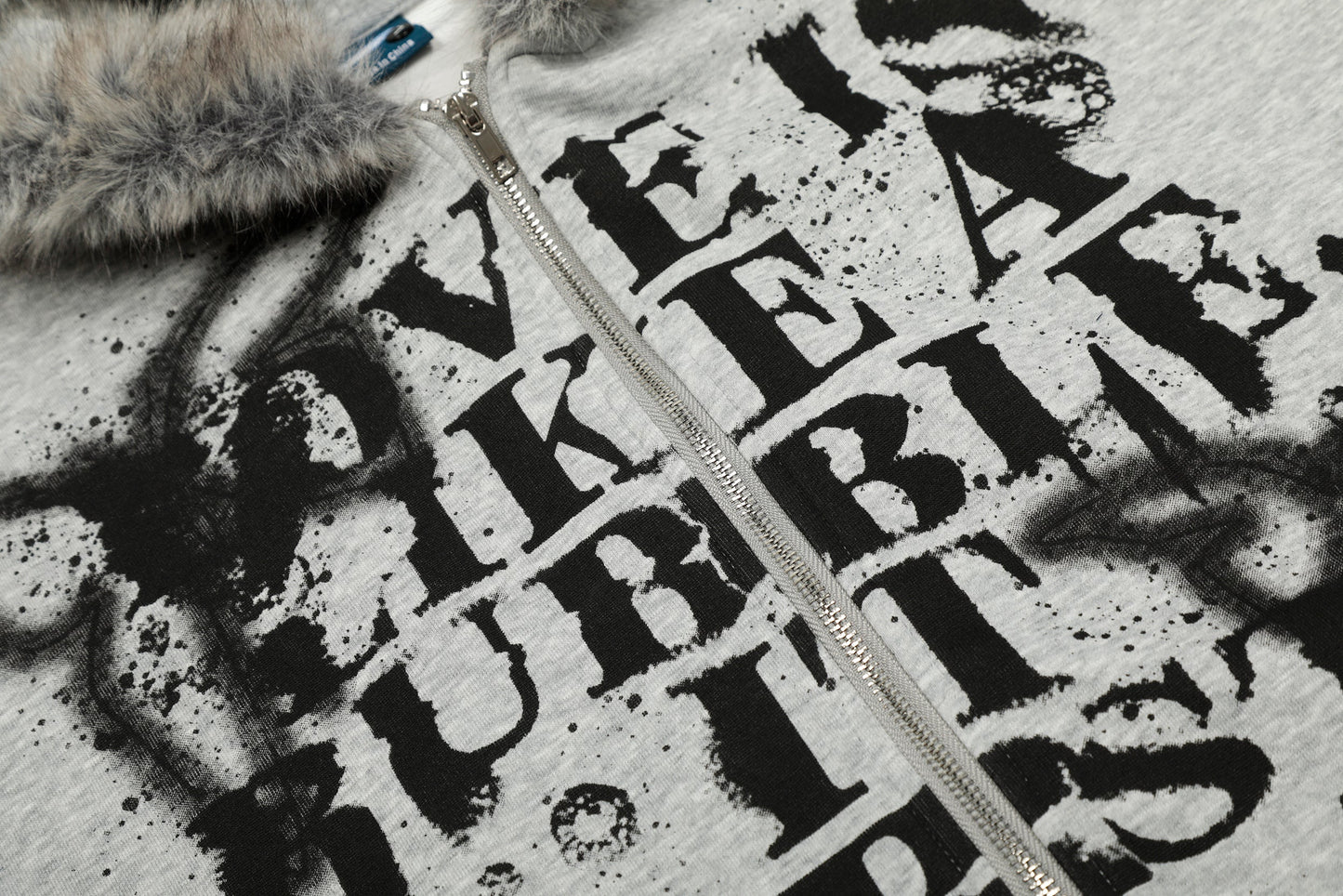 Graffiti Print Faux Fur | Zip Up Hoodie - Luxuryurbanwear